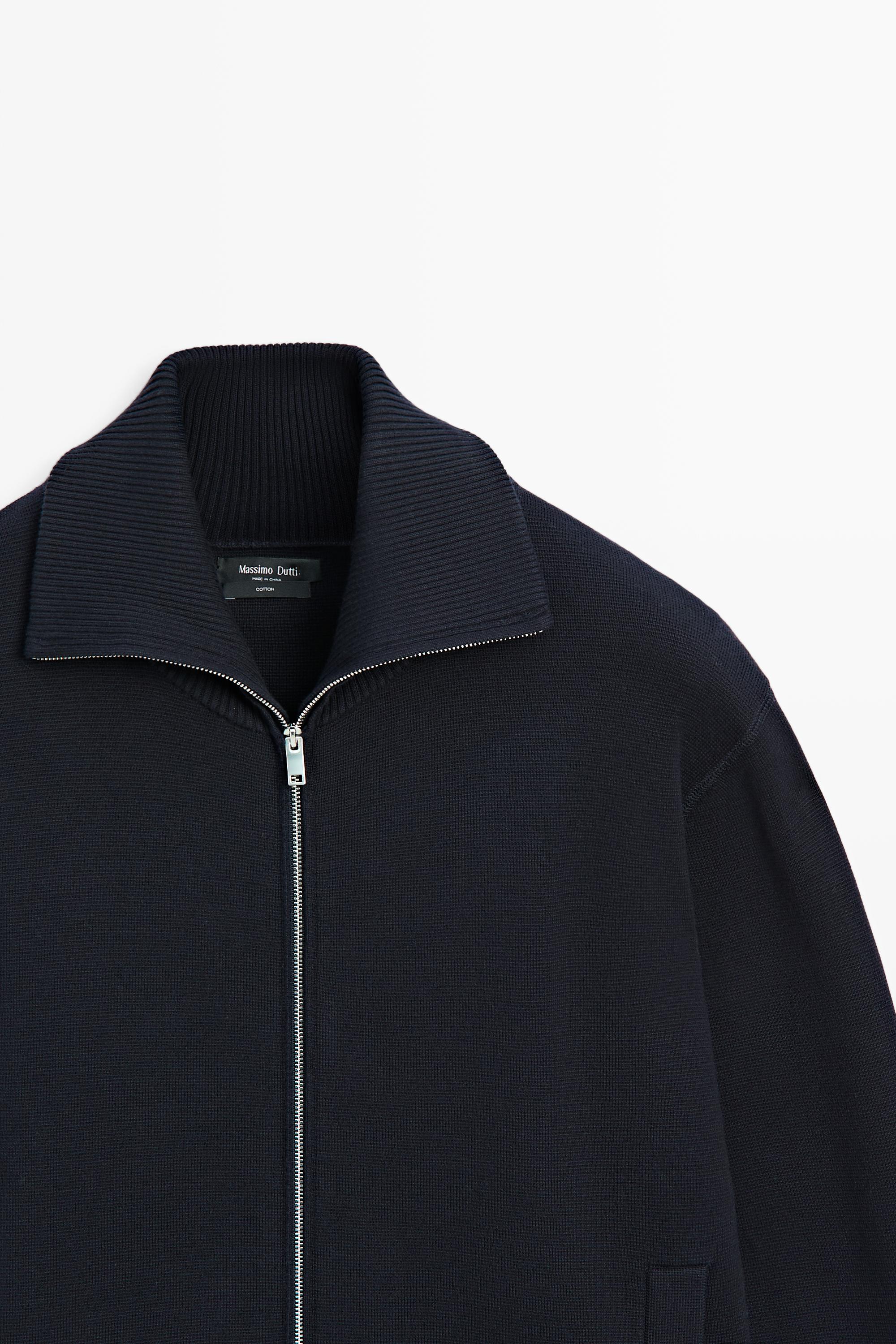 100% cotton zip-up knit cardigan — Navy blue