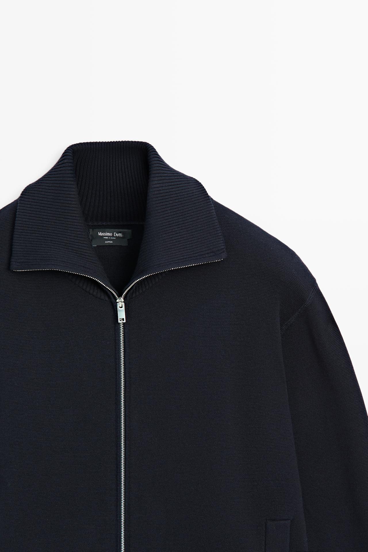 100% cotton zip-up knit cardigan — Navy blue