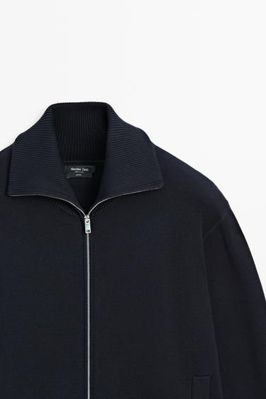 100% cotton zip-up knit cardigan — Navy blue 2
