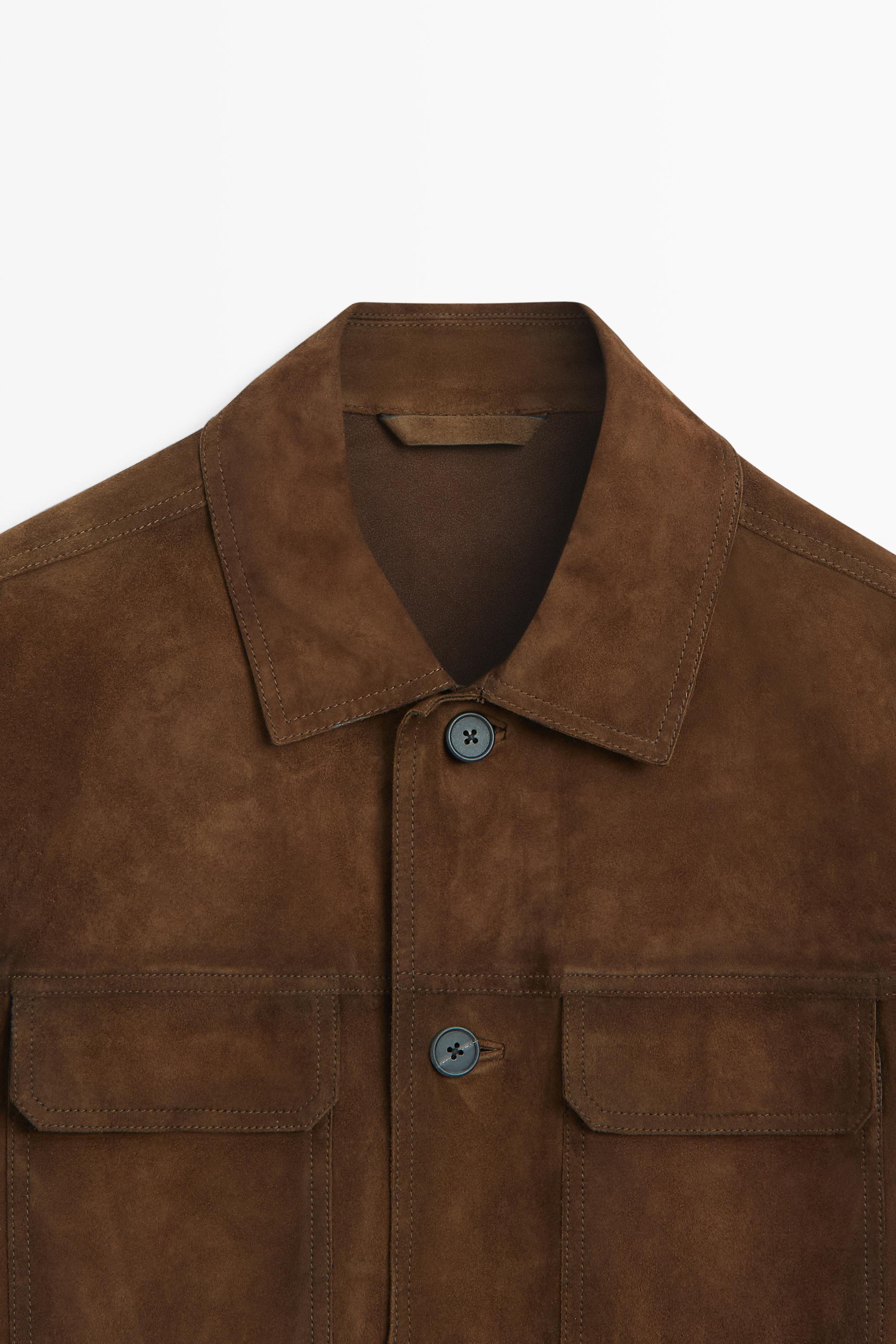 Veste avec poches en cuir et daim
