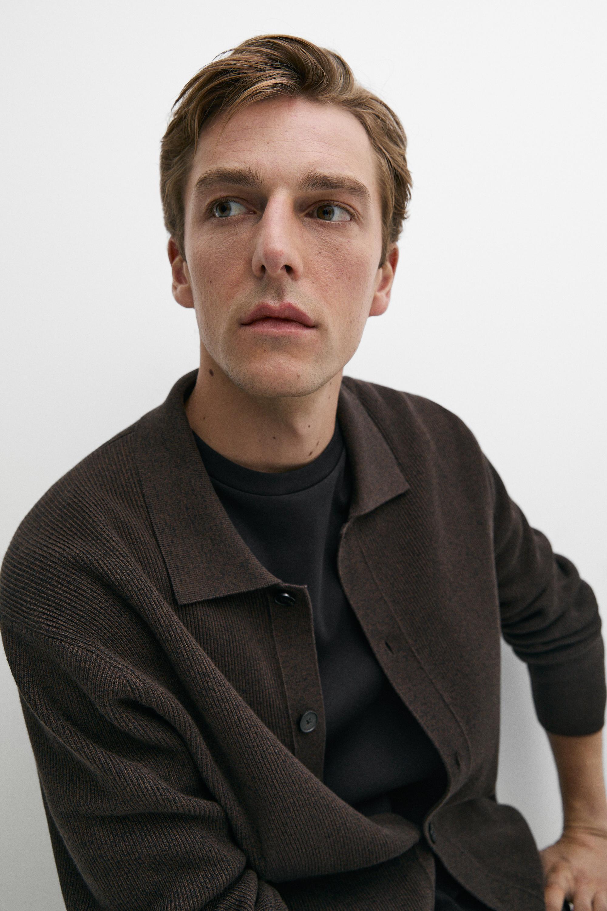 100% cotton polo collar knit cardigan