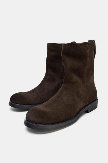 BOTTINES PLATES EN DAIM - Marron de Zara - Image 3