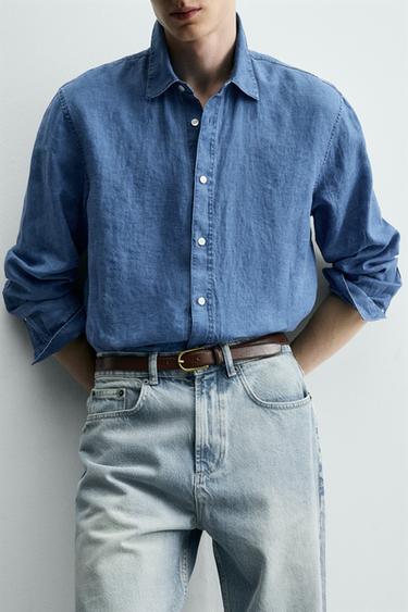 REGULAR FIT 100% INDIGO LINEN SHIRT - Dark indigo by Zara - Image 5