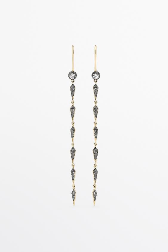 Zara Geometric crystal dangle earrings - Golden - Image 0