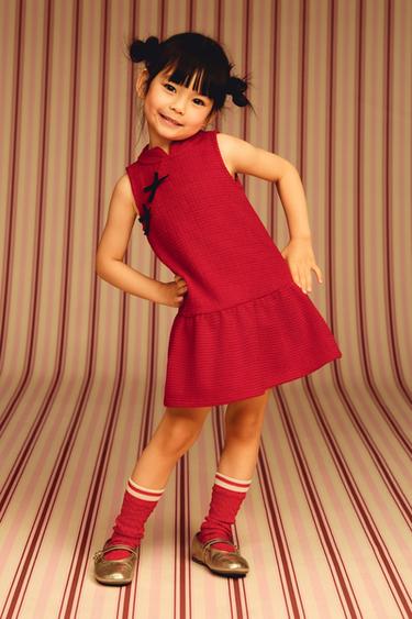 TEXTURED DRESS WITH CONTRAST BOWS - Red by Zara