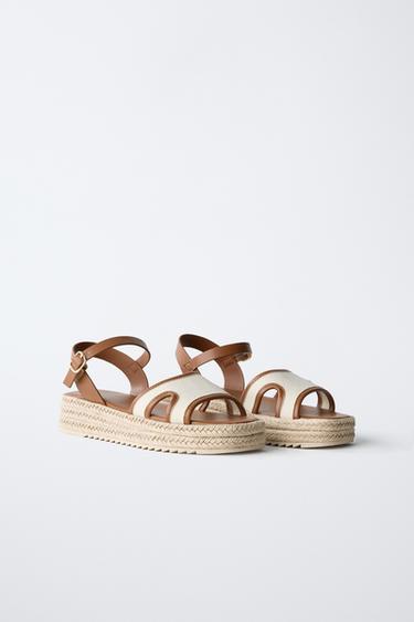 Zara JUTE CANVAS SANDALS - Off White