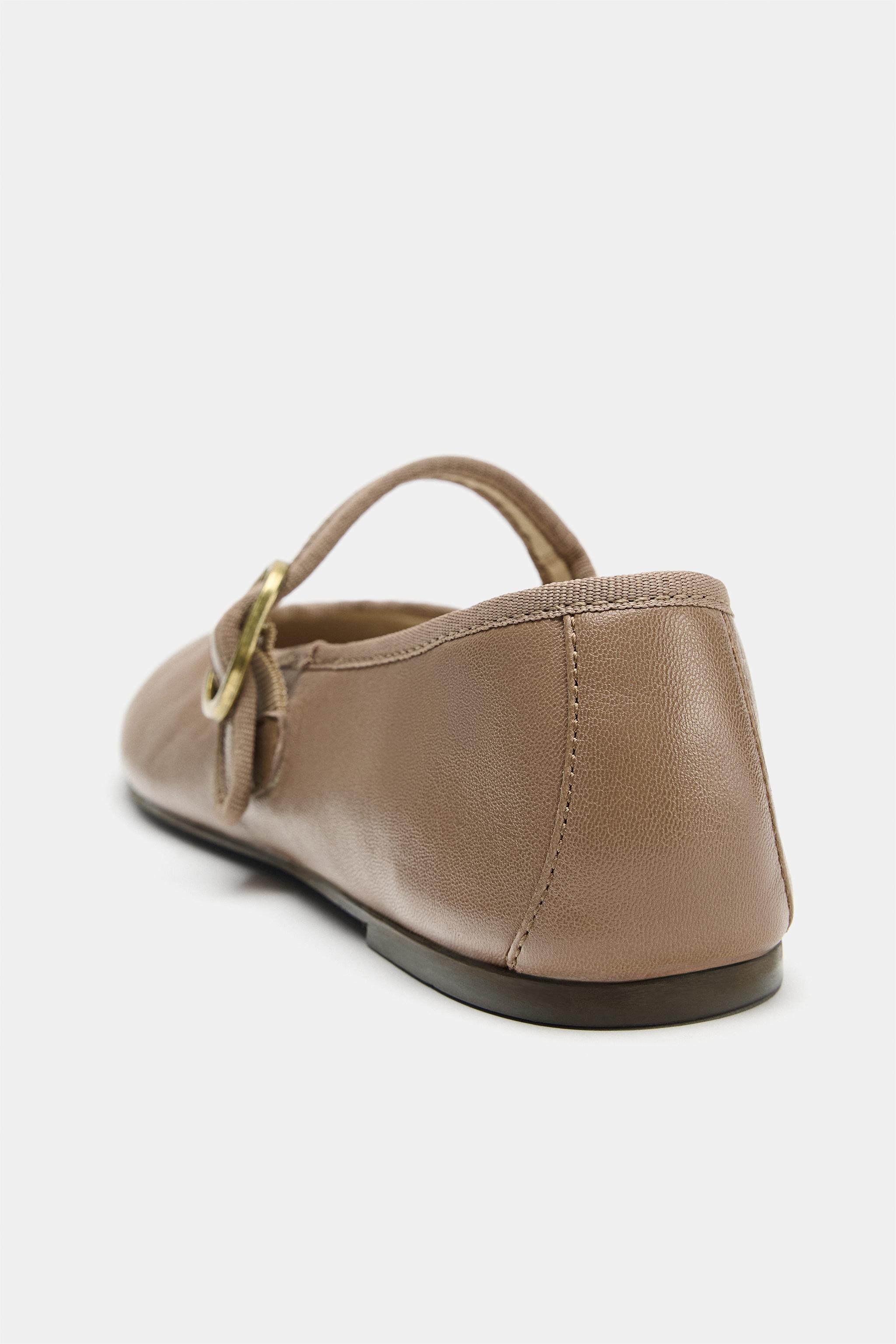 Обувь Zara LEATHER BUCKLED BALLET FLATS — фото 4