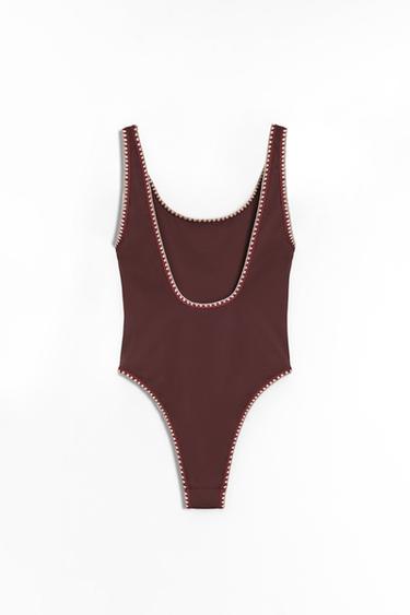 CONTRAST PLAIN SWIMSUIT - Brown by Zara - Image 1