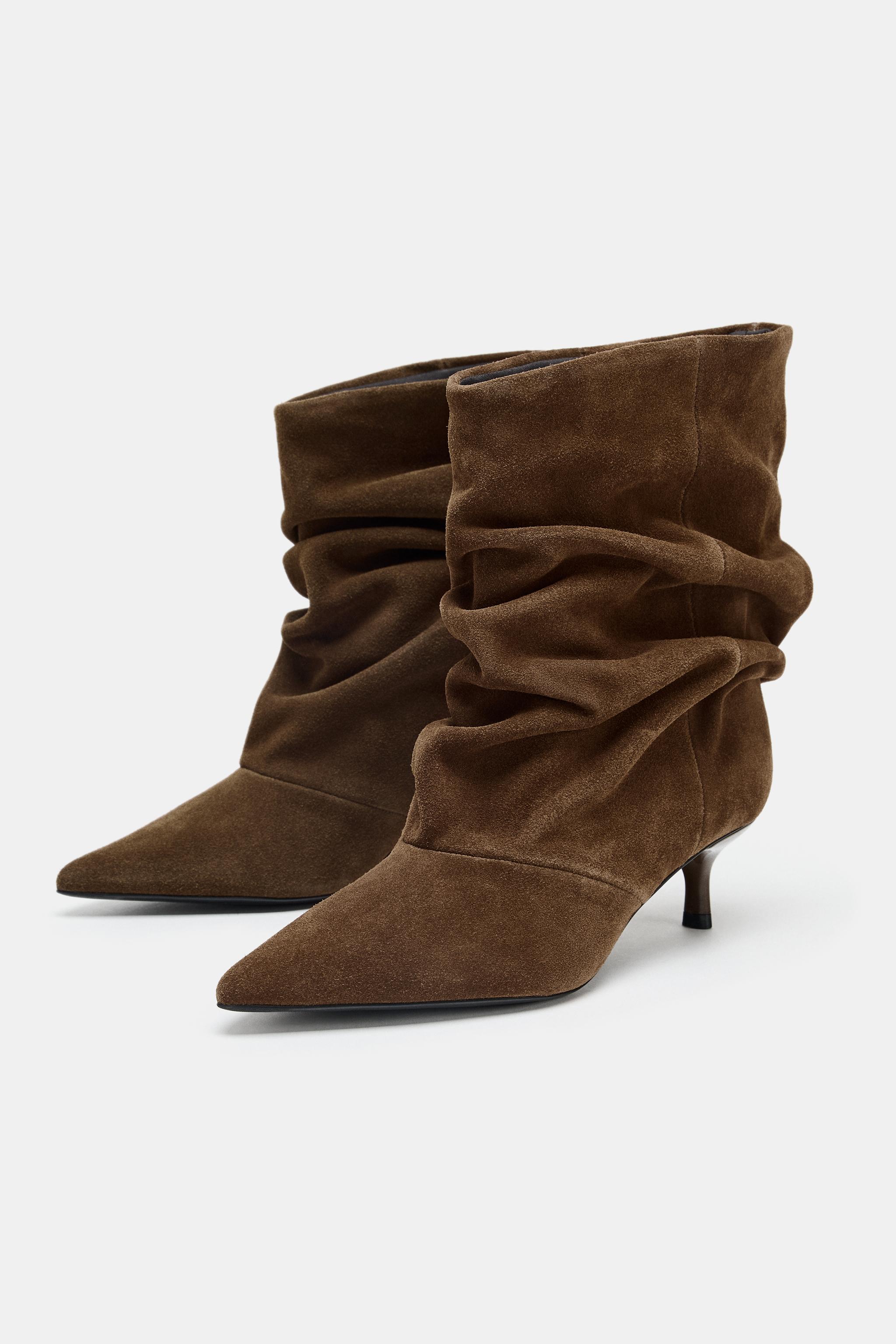 Женские ботинки Zara RUCHED SUEDE ANKLE BOOTS — фото 3