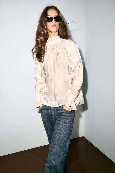 SATIN SHIRT WITH BOW DETAIL - Vanilla by Zara