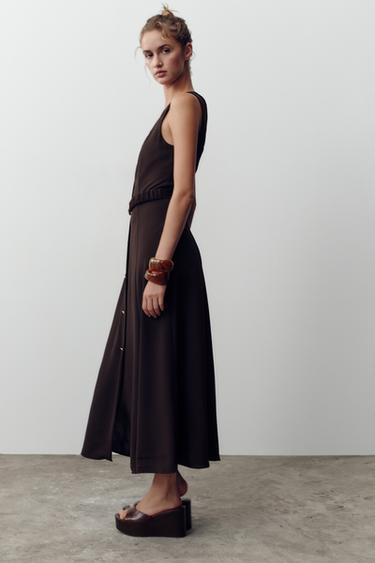 MIDI DRESS WITH BELT - Brown by Zara - Image 2