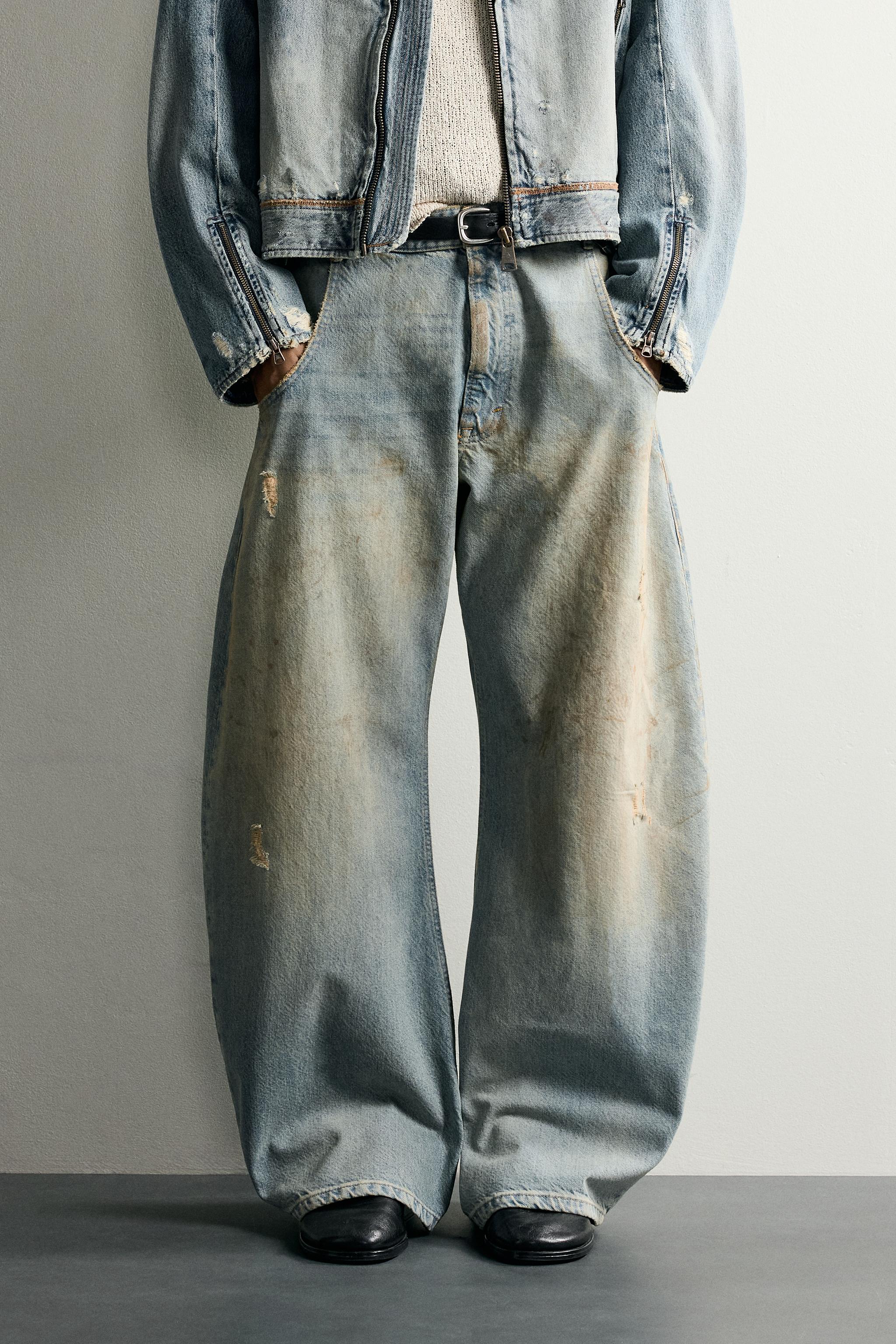 VINTAGE-EFFECT LOOSE BARREL-FIT JEANS