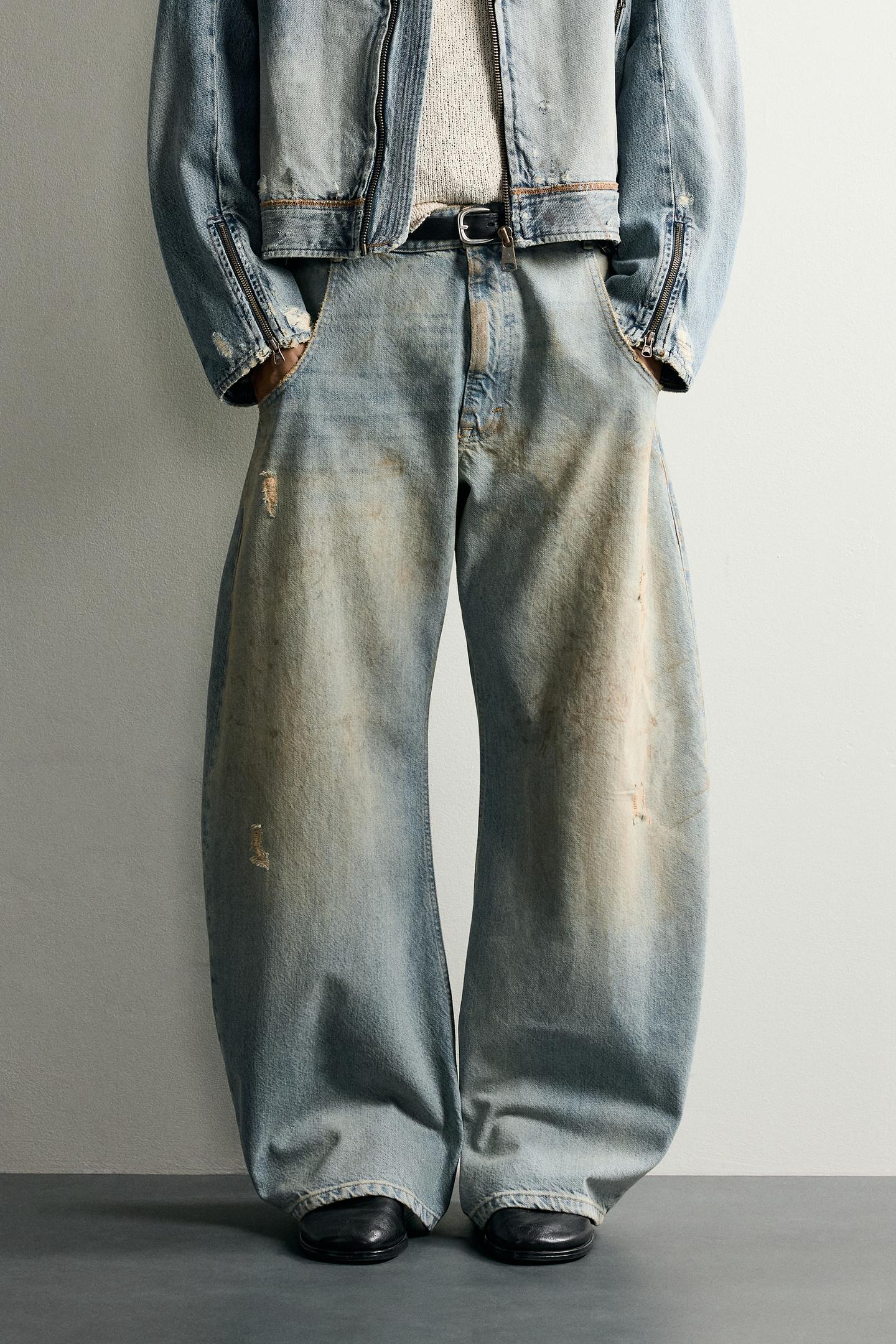 Мужские джинсы Zara Vintage-Effect Loose Barrel-Fit, цвет: Светлый синий — фото 2