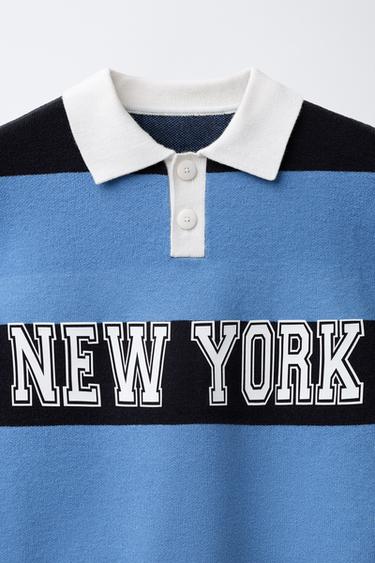 STRIPED VARSITY KNIT POLO SWEATER - Blue by Zara - Image 2
