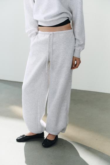 Zara BASIC STRAIGHT-LEG SWEATPANTS WITH ADJUSTABLE HEM - Gray marl