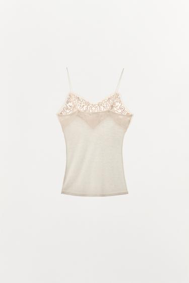 TOP LAINE 100 % DENTELLE - Blanc cassé de Zara - Image 5