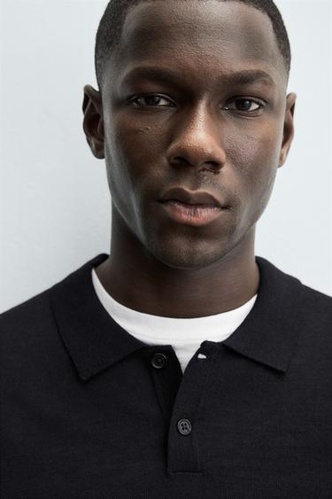 100% WOOL KNIT POLO SHIRT - Black by Zara - Image 5