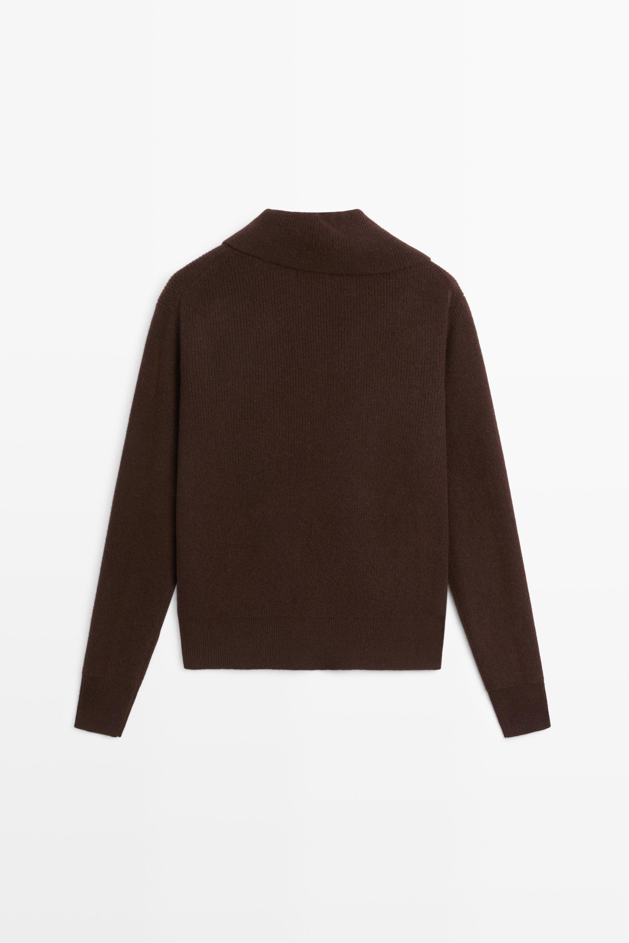 Purl knit funnel neck cardigan