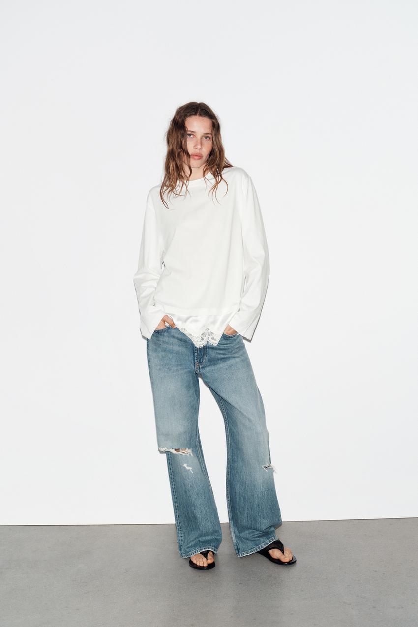 レースコンビTシャツ - ホワイト | ZARA Japan / 日本
