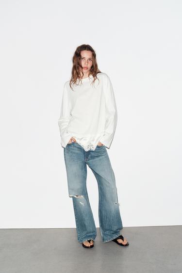 Zara COMBINATION LACE T-SHIRT - White