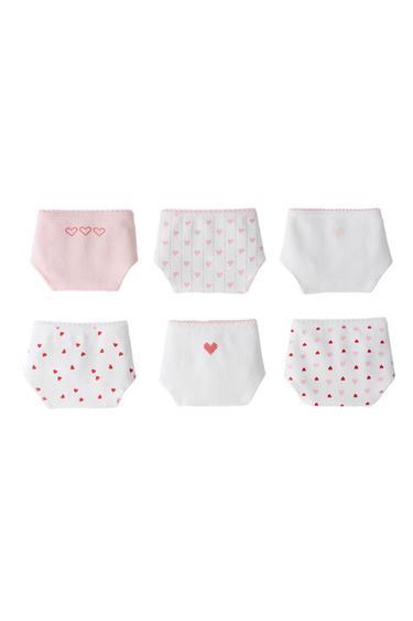 Zara AGES 6-14 / SIX-PACK OF HEART PRINT UNDERWEAR - Ecru