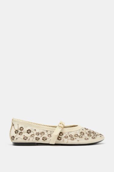 EMBROIDERED FLORAL BALLET FLATS - Multicoloured by Zara - Image 0