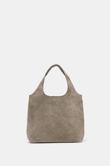 BOLSA MINI TOTE BAG DE COURO - Cinzento da Zara