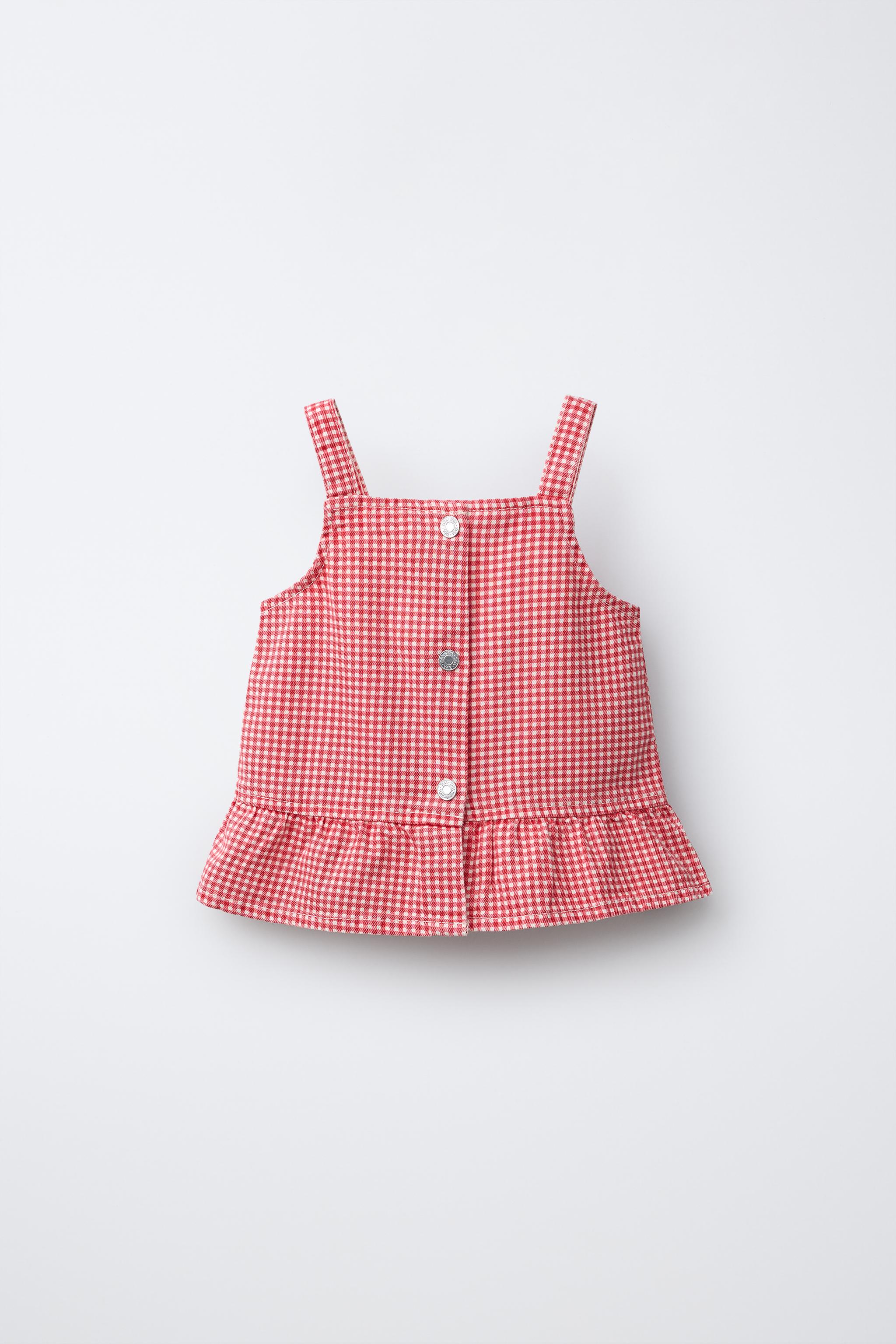 GINGHAM TWILL TOP - Red | ZARA United States