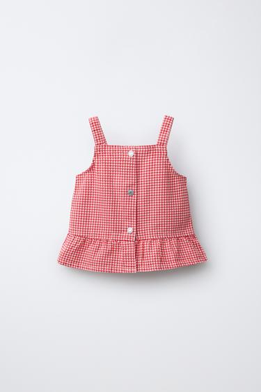 TWILL GINGHAM TOP - Red by Zara
