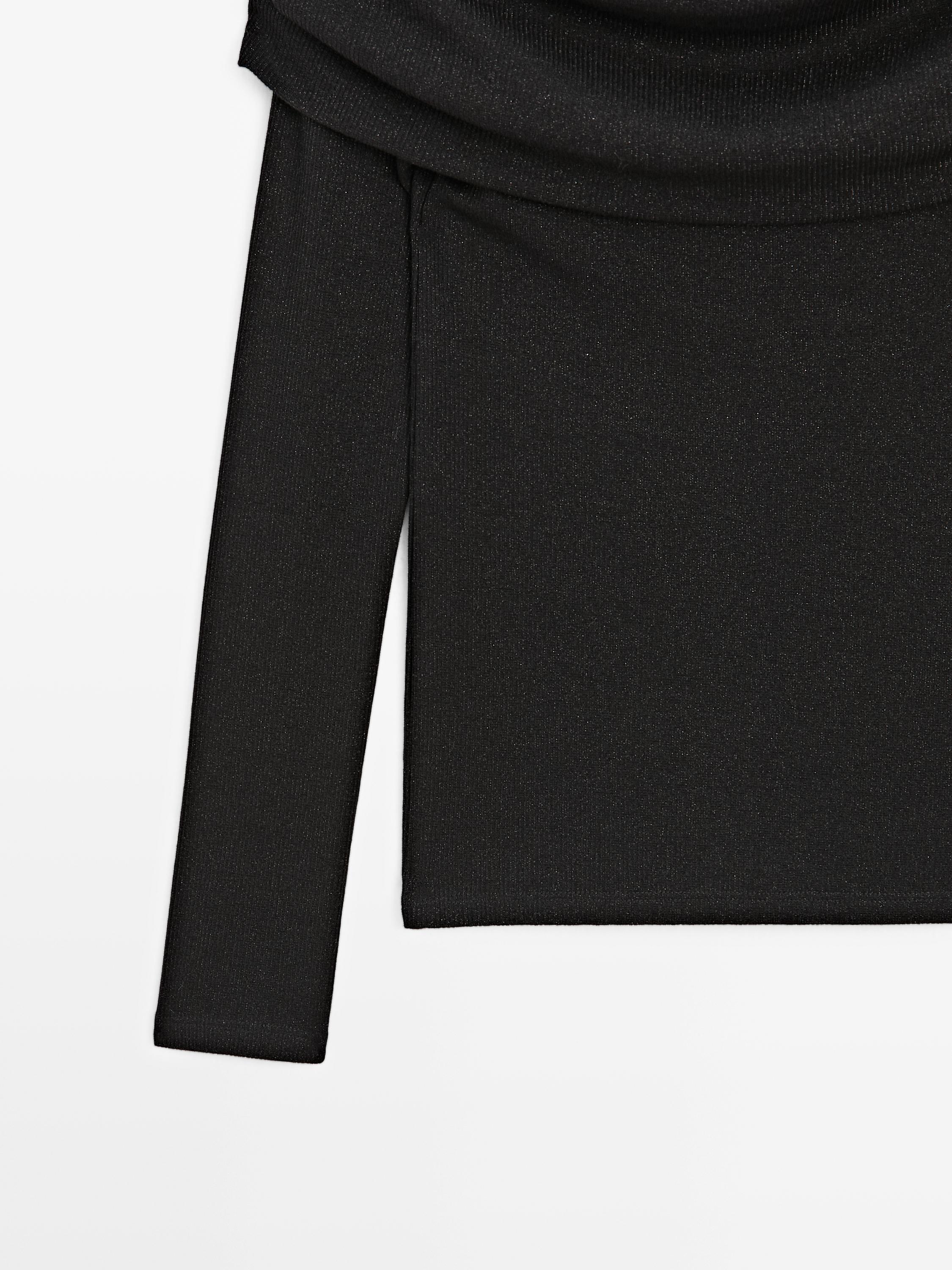 Long-sleeved ribbed T-shirt with metallic finish