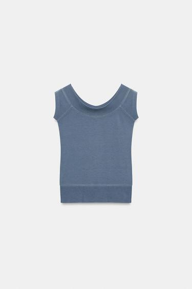 TOP CUELLO BARCO - Azul claro de Zara