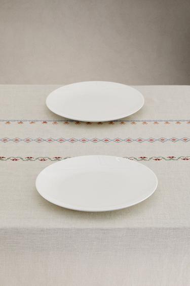 CROSS STITCH LINEN TABLECLOTH - Ecru by Zara - Image 1