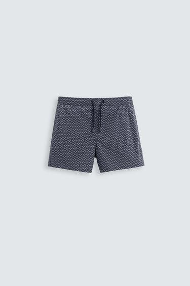 LONG SEERSUCKER SWIMMING TRUNKS - Navy blue by Zara