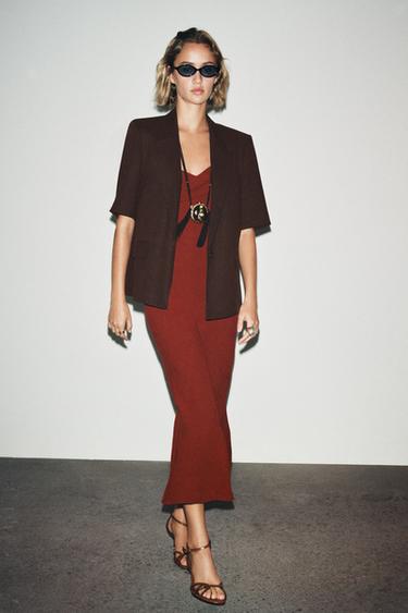 BLAZER AVEC LIN MANCHES COURTES - Marron de Zara
