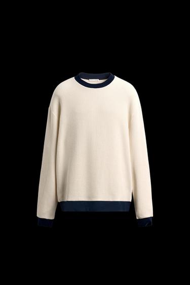 Zara CONTRAST WAFFLE WEAVE SWEATSHIRT - Ecru - Image 0