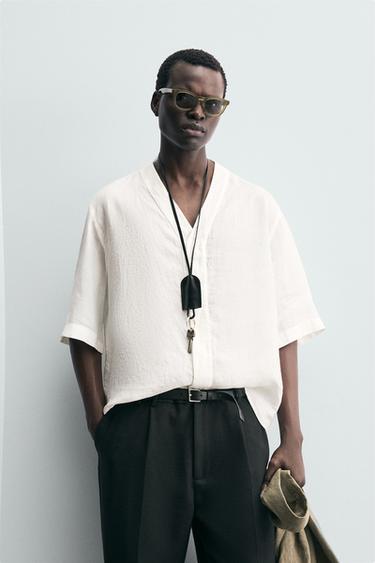 CHEMISE 100 % LIN - Blanc de Zara
