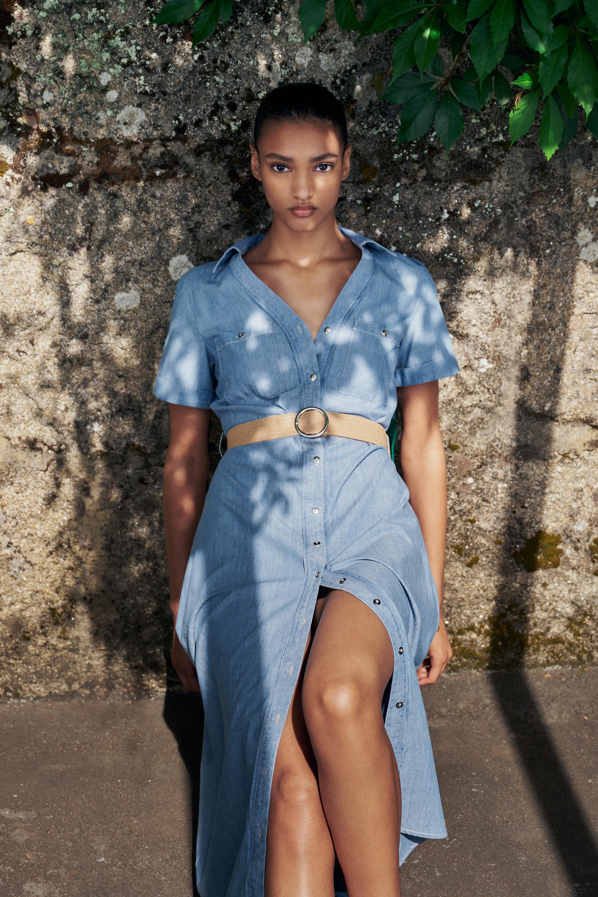 BELTED MIDI SHIRTDRESS - Light blue | ZARA United States