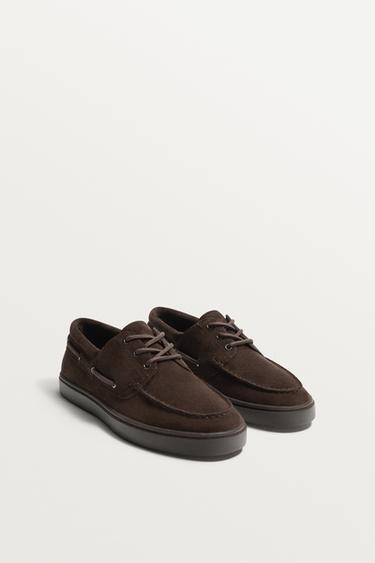 CASUAL LEATHER DECK SHOES - Brown by Zara
