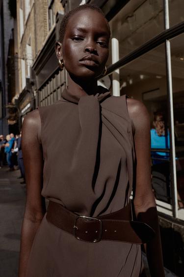 SLEEVELESS JUMPSUIT WITH BELT - Brown by Zara - Image 4