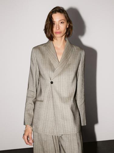 Americana cuello smoking estampado cuadros - Beige de Zara