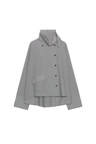 OVERSIZE CHECK SHIRT WITH FLAP POCKET ZW COLLECTION - Navy blue by Zara