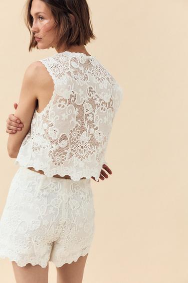 EMBROIDERED WAISTCOAT WITH TIES - White by Zara - Image 5
