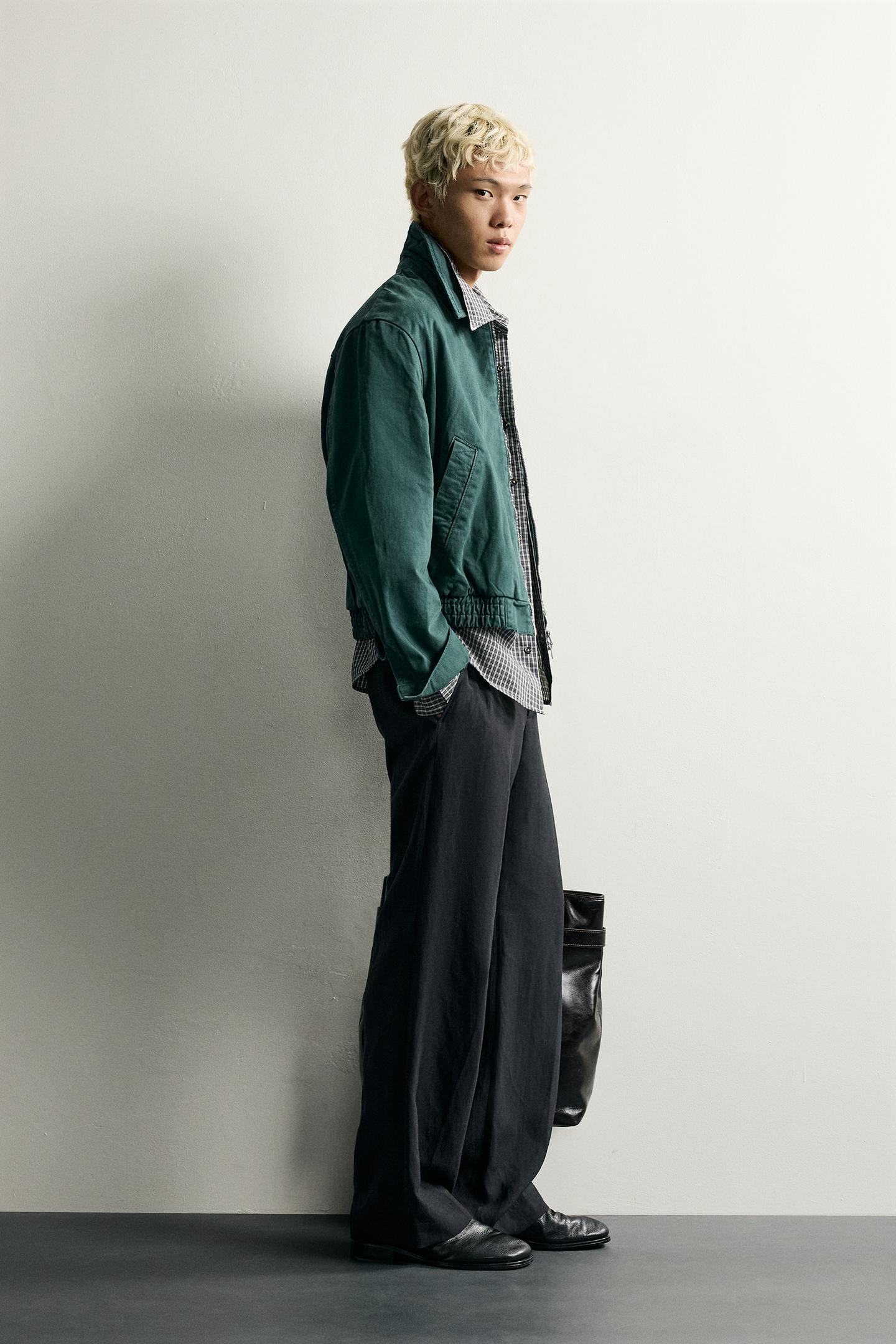Мужская куртка Zara Cropped Washed, цвет: Тёмный бирюзовый — фото 4