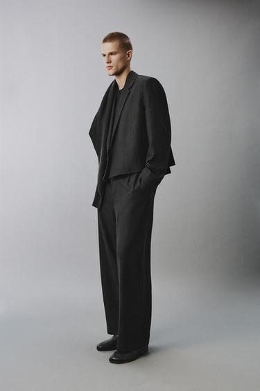 PINSTRIPED SUIT TROUSERS WITH PLEATS - Dark grey by Zara - Image 3