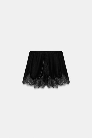 ZW COLLECTION VELVET LACE BERMUDA SHORTS - Black by Zara - Image 0