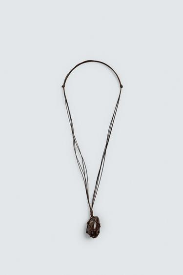 Zara CORD NECKLACE WITH RED PENDANT - Brown
