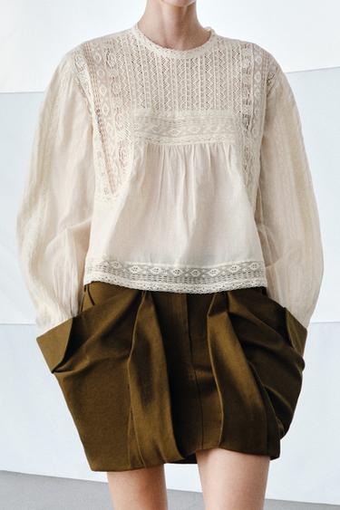 Zara ZW COLLECTION EMBROIDERED SHIRT - Mid-ecru