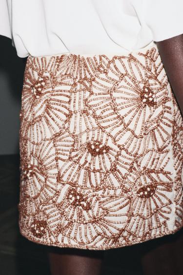 ZW COLLECTION FLORAL EMBROIDERY MINI SKIRT - Ecru / Brown by Zara - Image 2