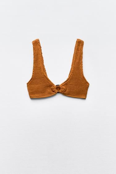TEXTURED STRETCH BIKINI TOP - Caramel by Zara