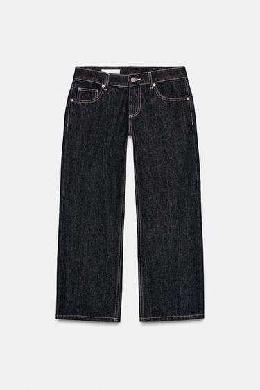 JEANS TRF WIDE LEG CROPPED VITA BASSA - Blu Marino scuro di Zara